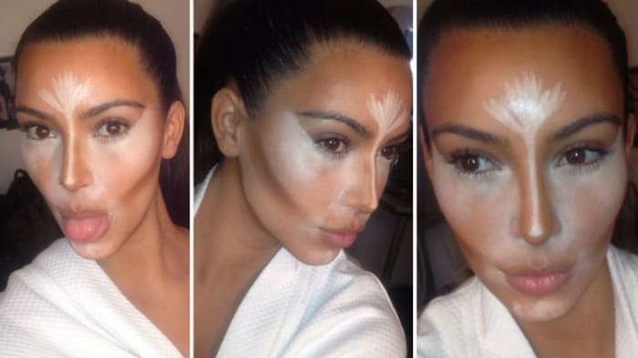 kim kardashian contour makeup yellow lines