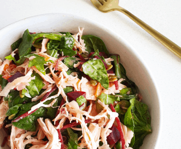 Poached shredded chicken beetroot and pepita salad recipe